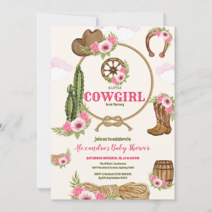 Rosa Cowgirl Western Baby Shower Inbjudningar