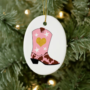 Rosa Cowgirl Western Boot jul Julgransprydnad Keramik