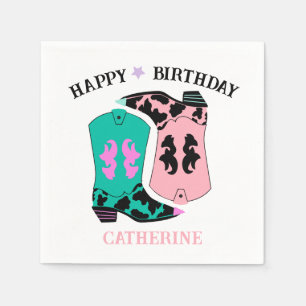 Rosa Cowgirl Western Boots Ranch Cowboy Birthday Pappersservett