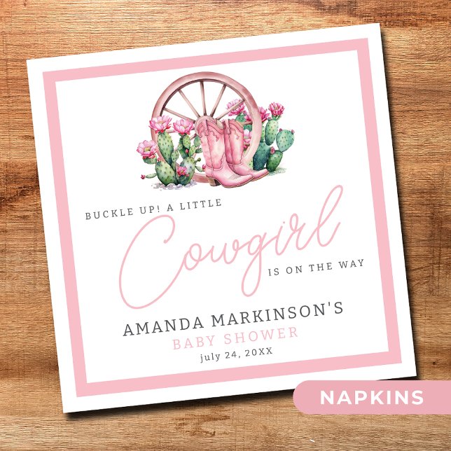 Rosa Cowgirl Western Cactus Baby Shower Pappersservett (Skapare uppladdad)