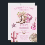 Rosa Cowgirl Western First Rodeo Bows Birthday Inbjudningar<br><div class="desc">EDITABLE Rosa Cowgirl Western First Rodeo Bows Birthday Investigation Elegant Saddle Up for Rodeo Cowgirl Firande</div>