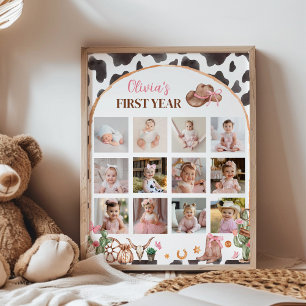 Rosa Cowgirl Western First Year Photo Milestone Poster