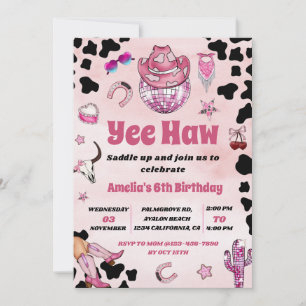 Rosa Cowgirl Yee Haw Rodeo Väster Coquette Birthda Inbjudningar