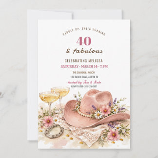 Rosa cowgirlhatt 40 och fantastisk födelsedag inbjudningar