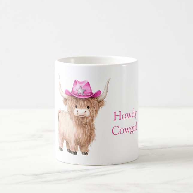 Rosa cowgirlhatt Highland Cow   Kaffemugg (Center)