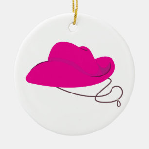 Rosa Cowgirlhatt Julgransprydnad Keramik