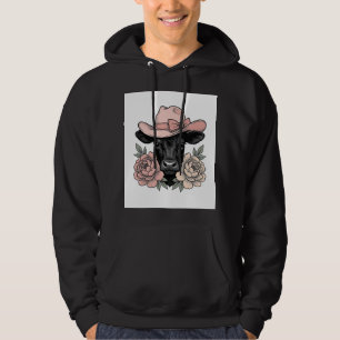 Rosa cowgirlkalv med peonier Vintage Vector_1 Hoodie