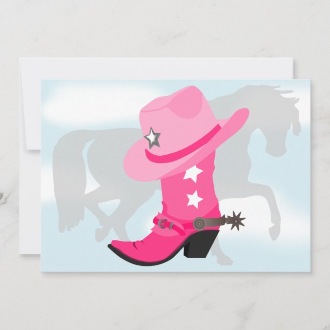 Rosa Cowgirlkänga, hatt och hästfödelsedagsfest Inbjudningar (Framsida)