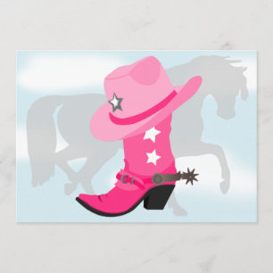 Rosa Cowgirlkänga, hatt och hästfödelsedagsfest Inbjudningar