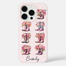 Rosa cowgirlstövlar med blommor och monogram