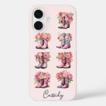 Rosa cowgirlstövlar med blommor och monogram
