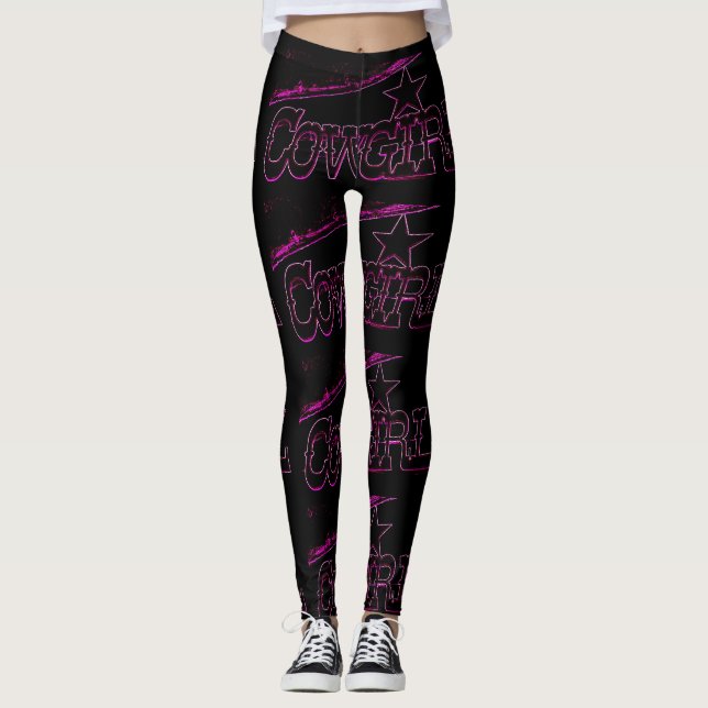 rosa cowgirlsvart för neon leggings (Framsida)