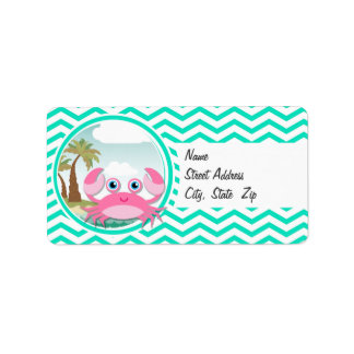 Rosa Crab, Aqua Grönt Chevron Adressetikett