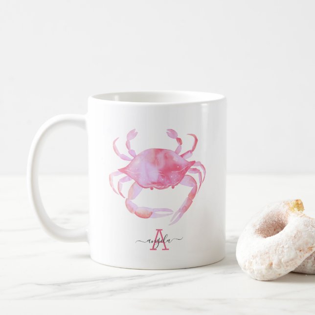 Rosa Crab Beach Wood Design Kaffemugg (Med munk)