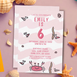 Rosa Crab Sea Animals Birthday-inbjudan Inbjudningar