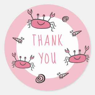 Rosa Crab Sea Animals Birthday Tack Runt Klistermärke