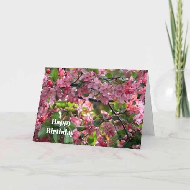 Rosa Crabapple Blommigt Photo Birthday Kort (Framsida)