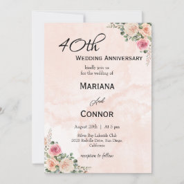 Rosa Cream Blommigt Bröllop-årsdagen Inbjudningar