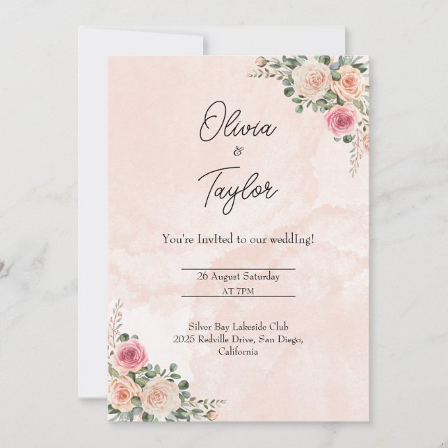 Rosa Cream Blommigt Garden bröllopsinbjudan Inbjudningar (Framsida)