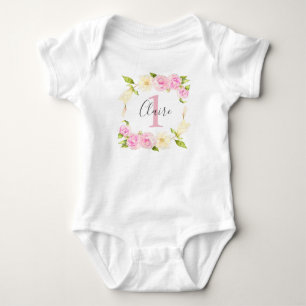 Rosa Cream Blommigt Girl 1:a födelsedagen T Shirt