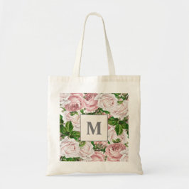 Rosa Cream Blommigt Monogram Initial Tygkasse
