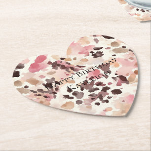 Rosa Cream Brown Leopard Birthday Underlägg Papper