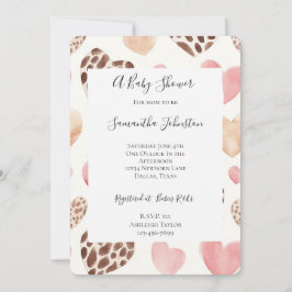 Rosa Cream Brown Leopard Hearts Baby Shower Inbjudningar