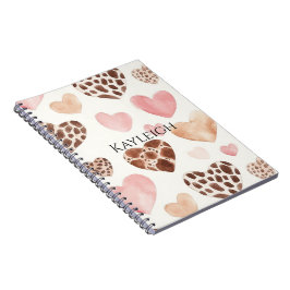 Rosa Cream Brown Leopard Hearts Birthday Anteckningsbok