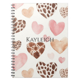 Rosa Cream Brown Leopard Hearts Birthday Anteckningsbok