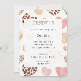 Rosa Cream Brown Leopard Hearts Birthday Inbjudningar