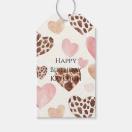 Rosa Cream Brown Leopard Hearts Birthday Presentetikett