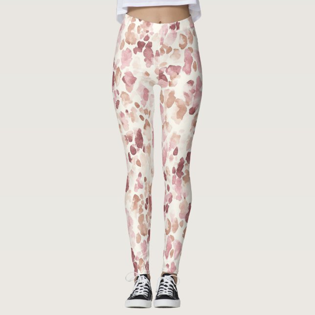 Rosa Cream Chocolate Brown Abstrakt Leopard Animal Leggings (Framsida)
