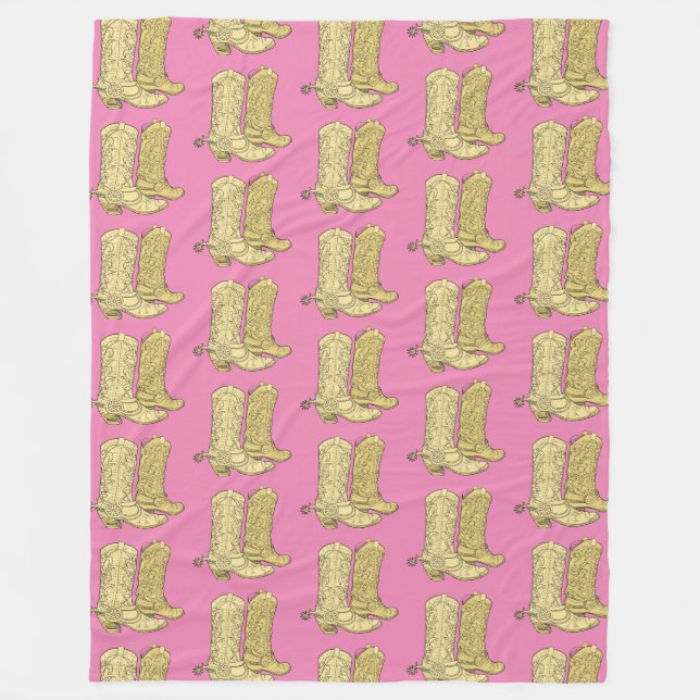 Rosa Cream Cowgirl CowboyBoots Fleecefilt (Framsidan)