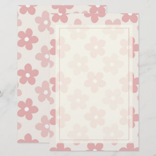 Rosa Cream Daisy Flowers Retro Mönster Brevpapper