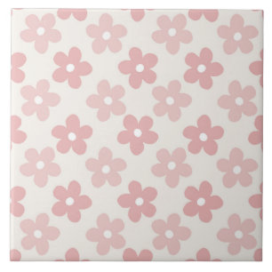 Rosa Cream Daisy Flowers Retro Mönster Kakelplatta