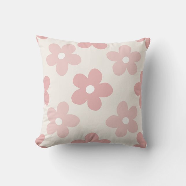 Rosa Cream Daisy Flowers Retro Mönster Kudde (Framsida)