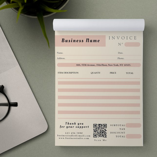 Rosa Cream Fakturasmats försäljningsinleverans för Anteckningsblock (Pink Cream Invoice Sales Receipt Small Business Notepad)