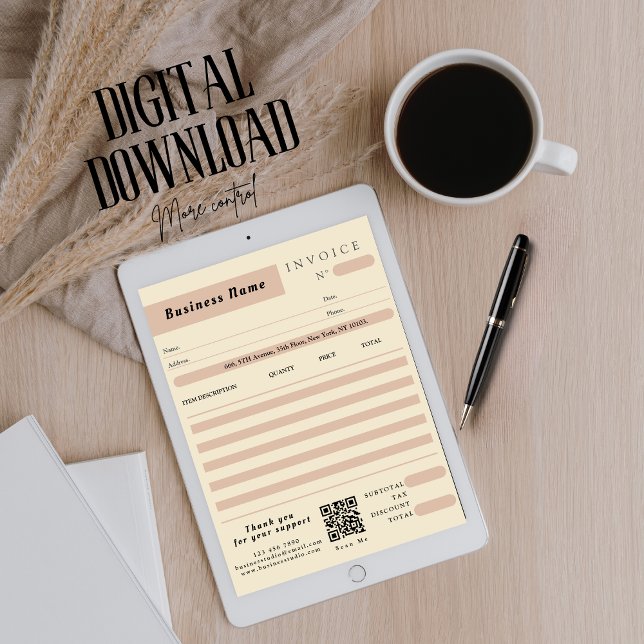 Rosa Cream Fakturasmats försäljningsinleverans för Kort (service invoice no logobusiness servicesqr codescan to paypaid invoice form)