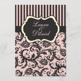  Rosa, Cream, Grått Damask Stripe-inbjudan Inbjudningar