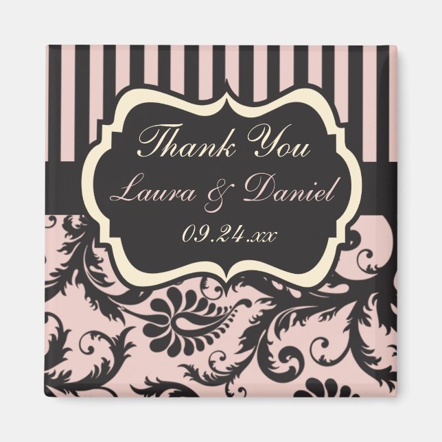  Rosa, Cream, Grått Damask Wedding Favor Magnet (Framsidan)