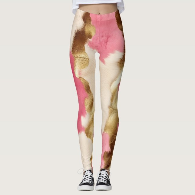 Rosa Cream Guld Cowhide Leggings (Framsida)