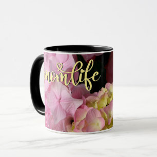Rosa Cream Hydrangeas gult rosa blommigt #momlife Mugg