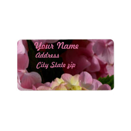 Rosa Cream Hydrangeas gult rosa grönt blommigt Adressetikett