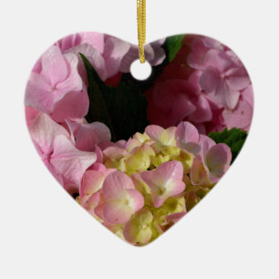 Rosa Cream Hydrangeas gult rosa grönt blommigt Julgransprydnad Keramik