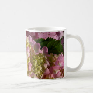 Rosa Cream Hydrangeas gult rosa grönt blommigt Kaffemugg