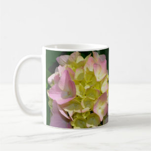 Rosa Cream Hydrangeas gult rosa grönt blommigt Kaffemugg
