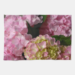 Rosa Cream Hydrangeas gult rosa grönt blommigt Kökshandduk