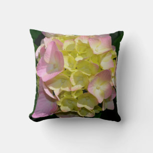 Rosa Cream Hydrangeas gult rosa grönt blommigt Kudde