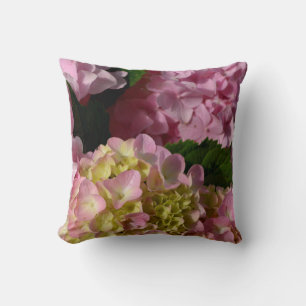 Rosa Cream Hydrangeas gult rosa grönt blommigt Kudde