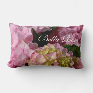 Rosa Cream Hydrangeas gult rosa grönt blommigt Lumbarkudde